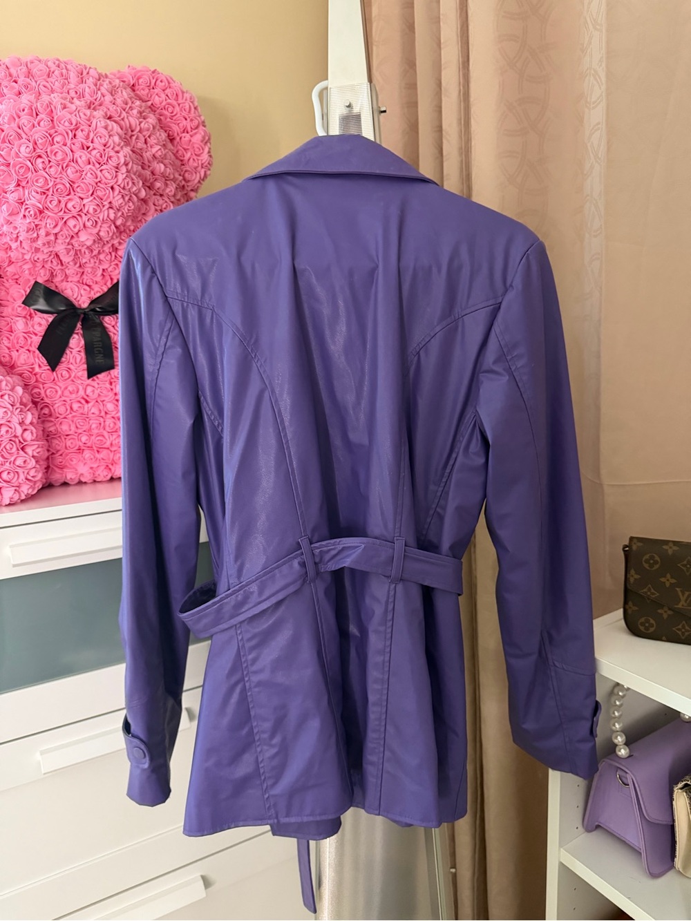 Purple Leather Belted Trench Coat by Nicole Miller - Picture 2 of 2
